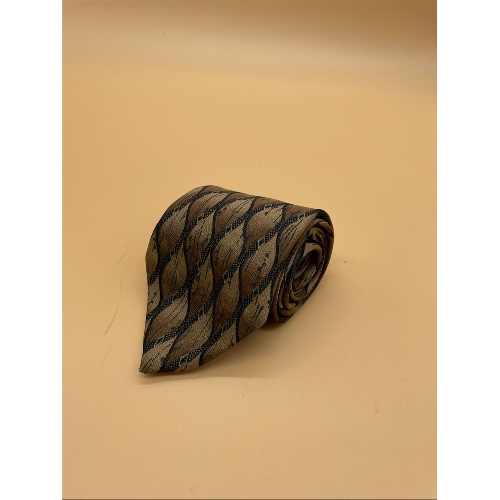 VILLA BUGATTI MEN'S TIE Gray Navy‎ & Gold DESIGN 100% ITALIAN SILK 3 3/4" Width